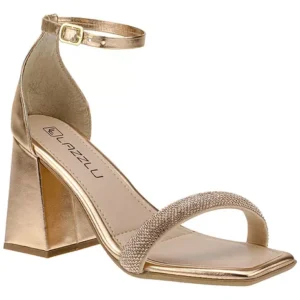 Sandália Feminina Salto Quadrado Bloco Grosso Brilho Strass