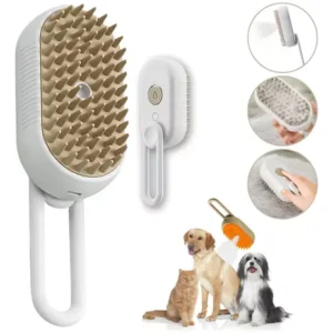 Escova Pet Pente Para Cães Gatos Animais Com Vapor Para Pelo Cor Branco com Bege