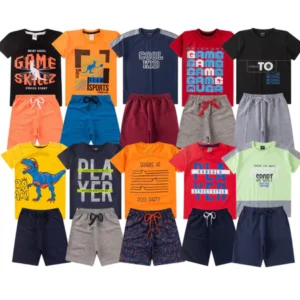 Kit Sortido 10 Peças de Roupa Infantil Menino 5 Camisetas + 5 Bermudas Super Oferta