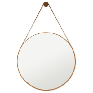 Espelho Decorativo Redondo 60cm Adnet Suspenso C/Alça Couro (Caramelo)