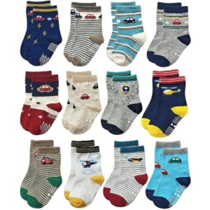 kit 12 pares de meia meninos cores variadas anti derrapante aprender a andar 12 a 24 meses