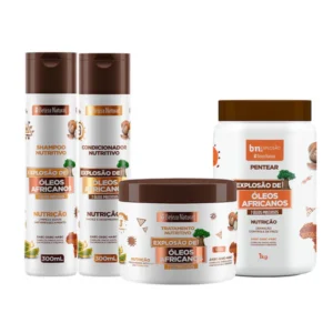 Kit Beleza Natural Explosão de Óleos Africanos (Shampoo, Condicionador, Máscara, Creme de Pentear)